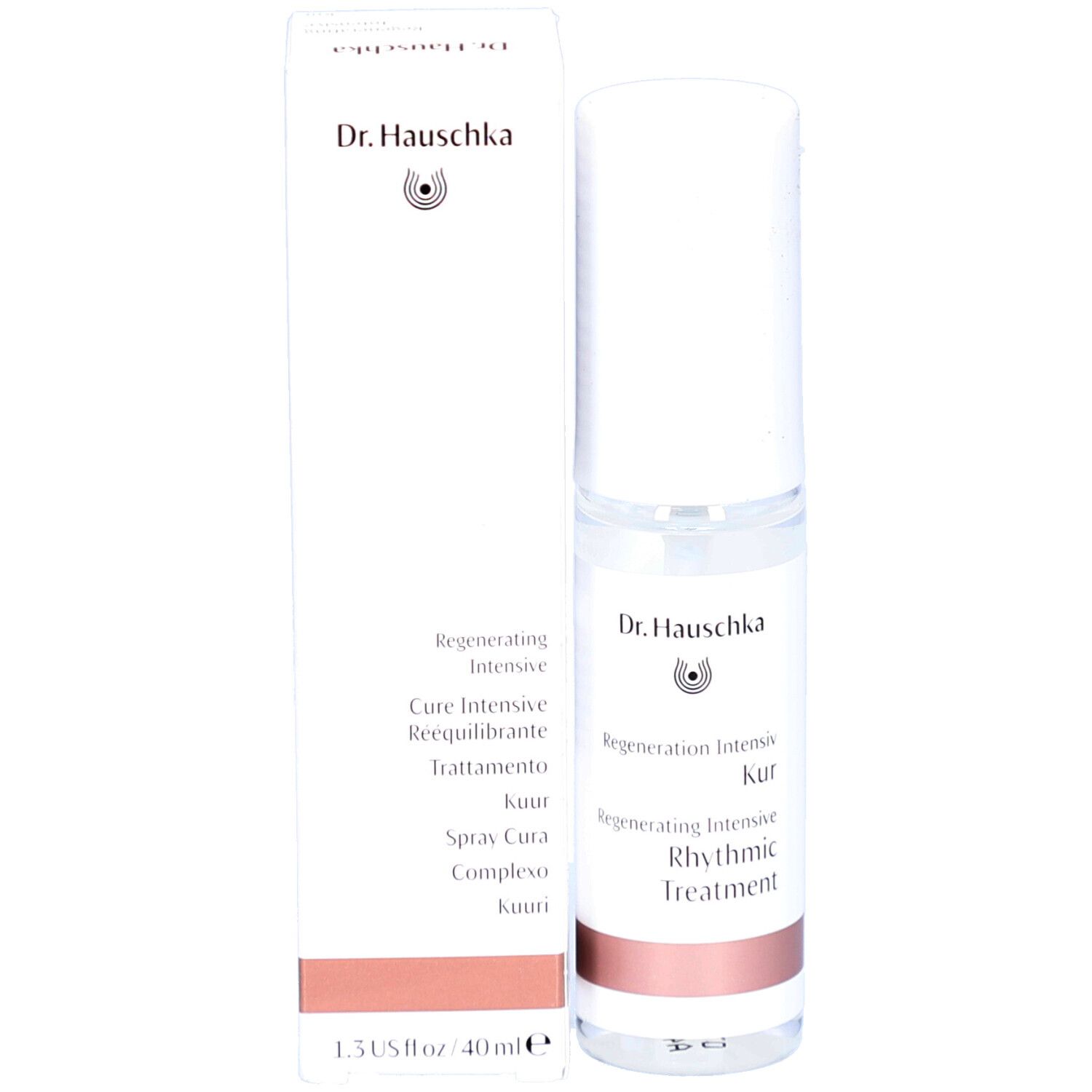 Flacon et emballage. Inscriptions: Dr. Hauschka, Regeneration Intensiv Kur, Rhythmic Treatment, Cure Rééquilibrante.