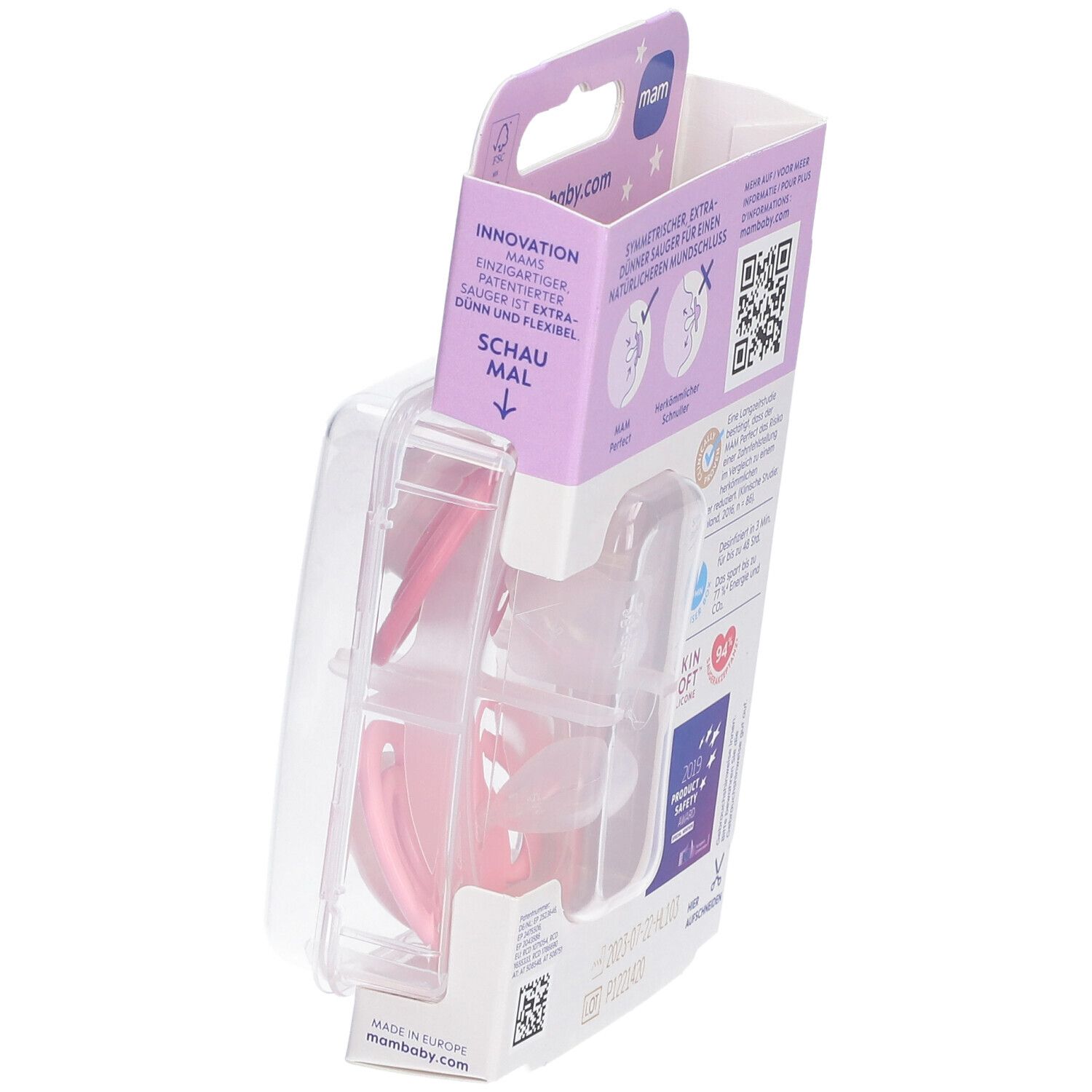 MAM Perfect Nuit Duo de tétines rose en silicone 16 mois et +
