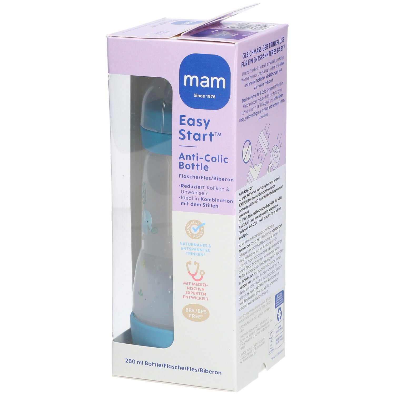 MAM Easy Start Anti-Colic Zuigfles Blauw 260ml