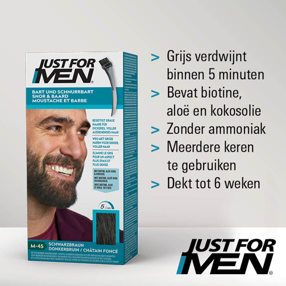 Just For Men baard en snor verf, donkerbruin, M-45.