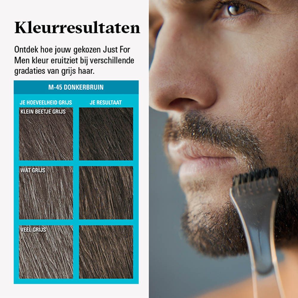Kleurenkaart voor baardverf: verschillende grijstinten en resultaten.