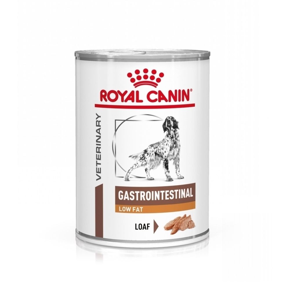 Emballage de 4 boîtes de ROYAL CANIN® GASTROINTESTINAL LOW FAT Mousse.
