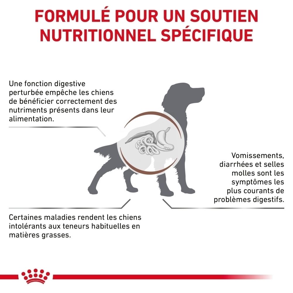Emballage de 12 boîtes de ROYAL CANIN® GASTROINTESTINAL LOW FAT Mousse.