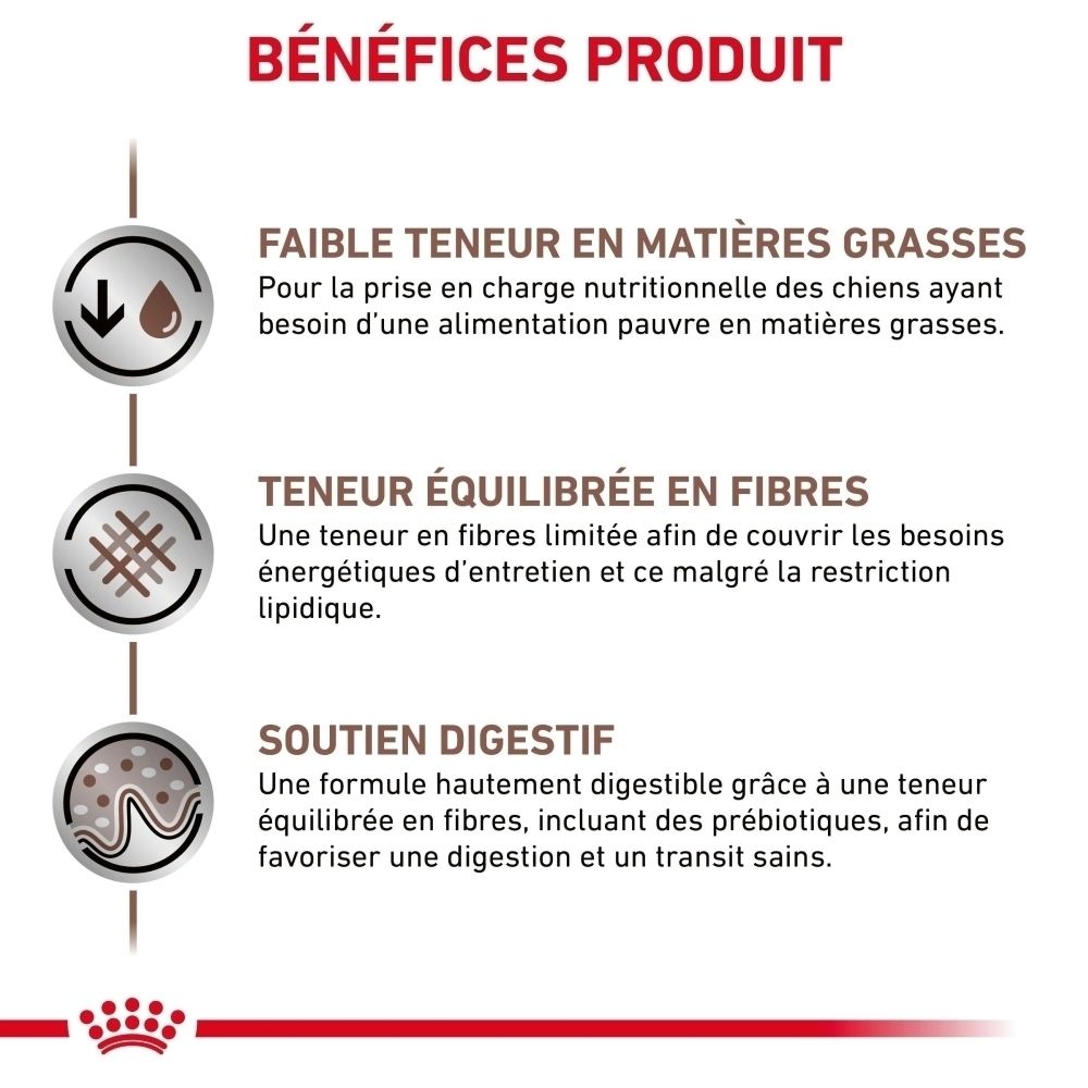 Emballage de 12 boîtes de ROYAL CANIN® GASTROINTESTINAL LOW FAT Mousse.