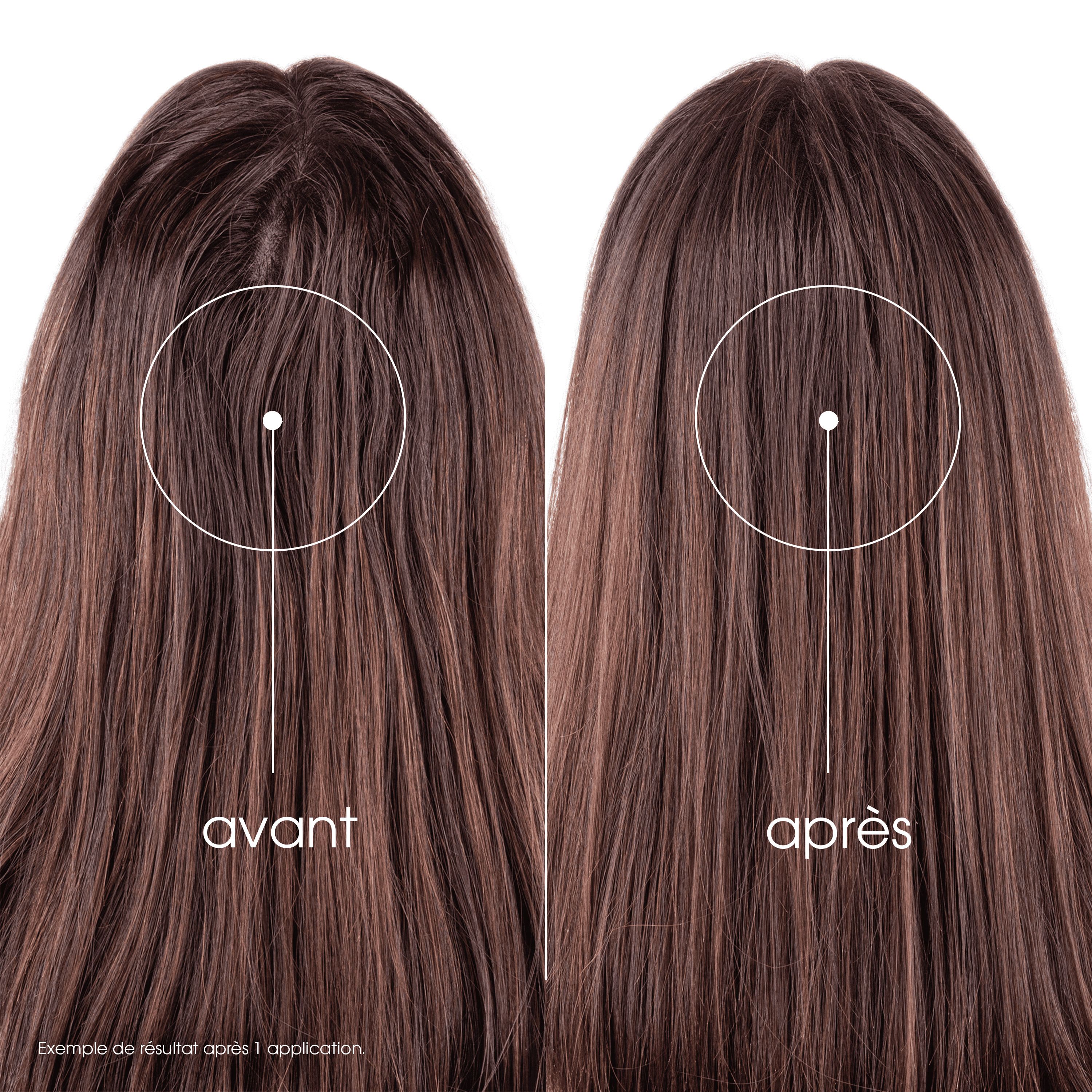 Comparaison avant-après des cheveux. Texte: avant, après.