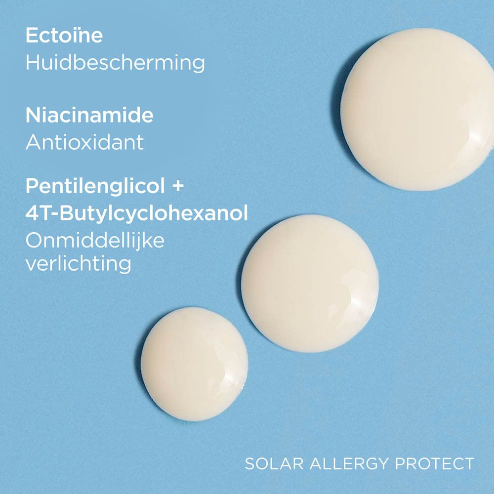 Vrouw met ISDIN Fotoultra 100 Solar Allergy Protect SPF50 en citaat.