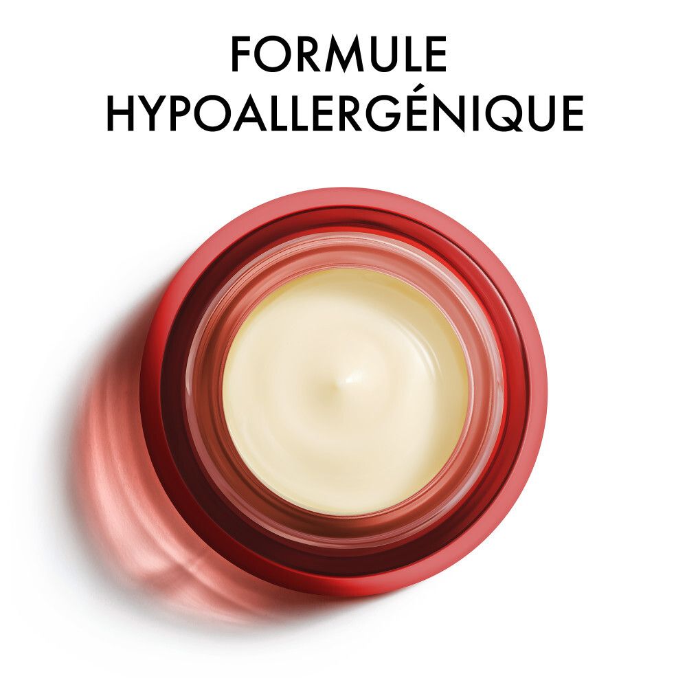 Vue de dessus d'un pot Vichy LIFTACTIV B3. Crème crème. Texte: Formule hypoallergénique.