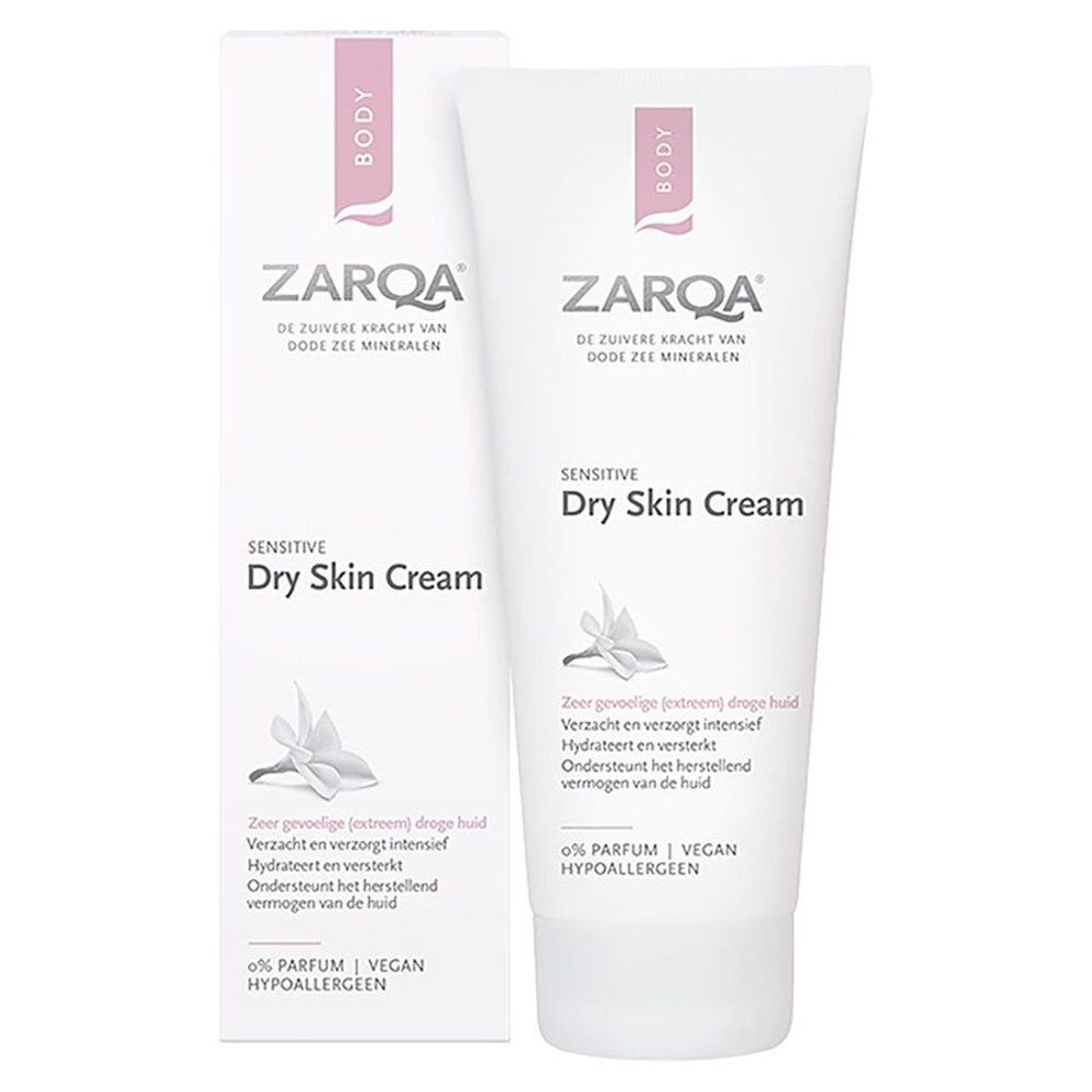 Tube de crème Zarqa pour peau sèche avec description néerlandaise et sceaux.