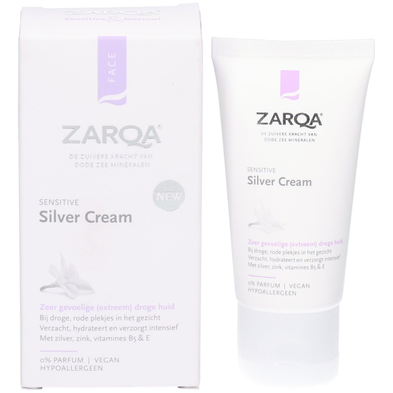 Tube et boîte pliante Zarqa Silver Cream.