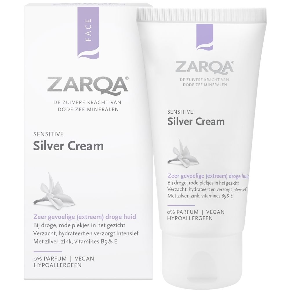Achterkant Zarqa Silver Cream tube met productinformatie en 30 ml aanduiding.