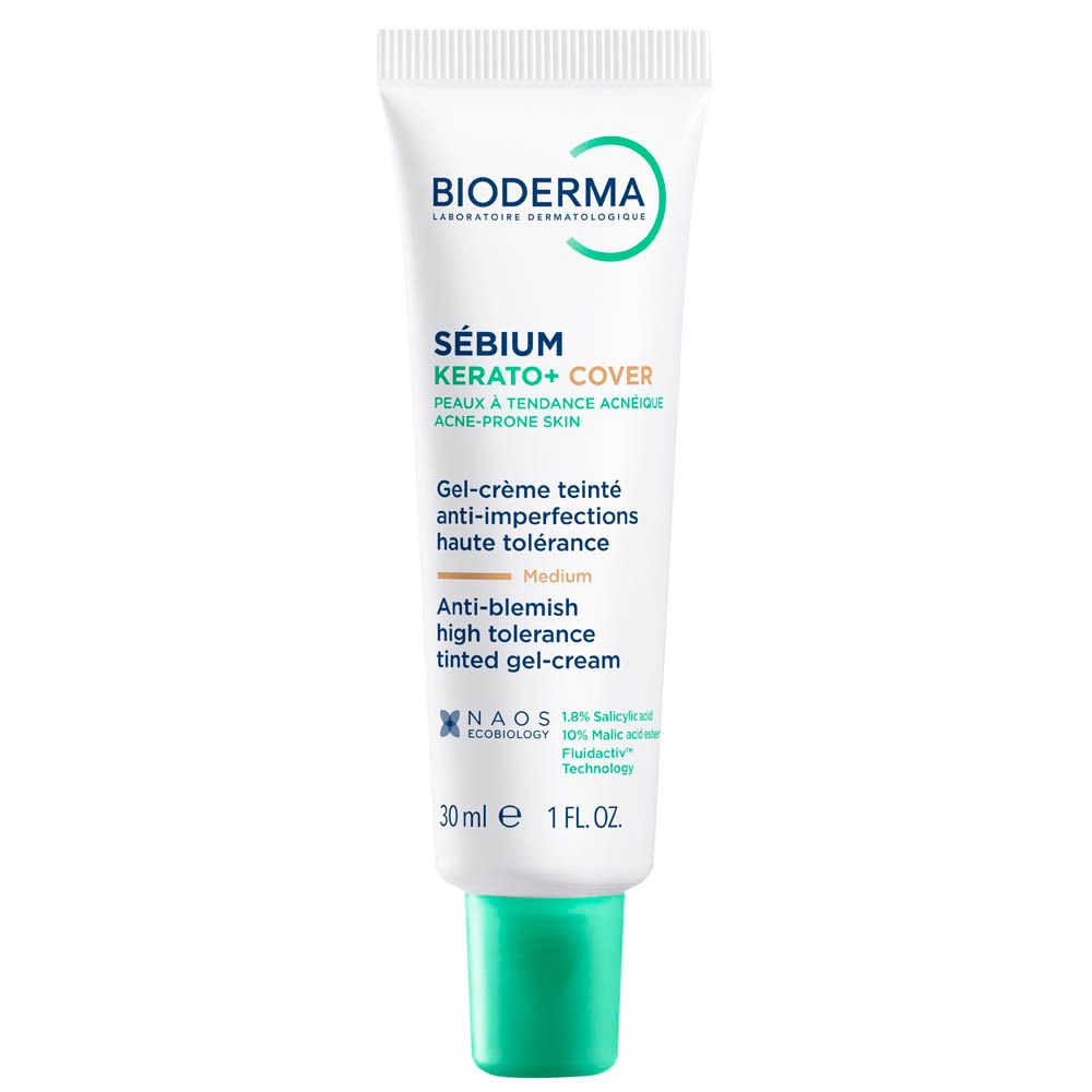 Crèmetube. Opschrift: Bioderma, Sébium Kerato+ Cover, Medium. 30 ml.
