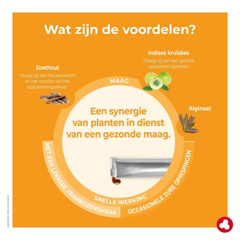 Grafiek met ingrediënten en informatie over Ortis Minacia Forte voor de maag.