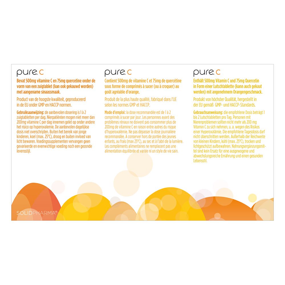 Twee pure. C dozen. Tekst: zuigtabletten, aangename sinaasappelsmaak, met quercetine, L-ascorbinezuur & ascorbaten.