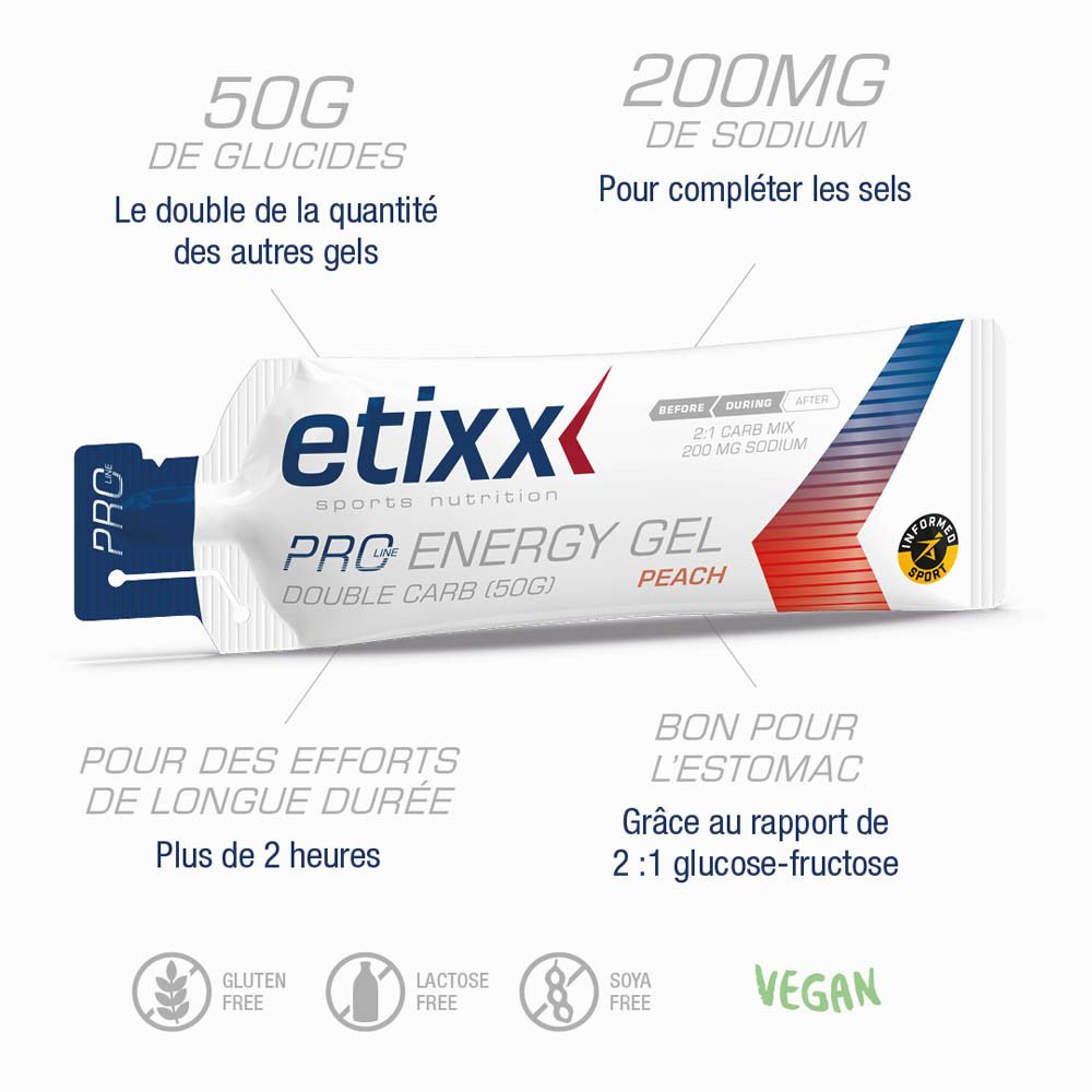 Etixx Pro Line Energy Gel Double Carb Pêche