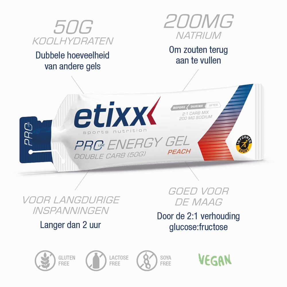 Etixx Pro Line Energy Gel Double Carb Peach
