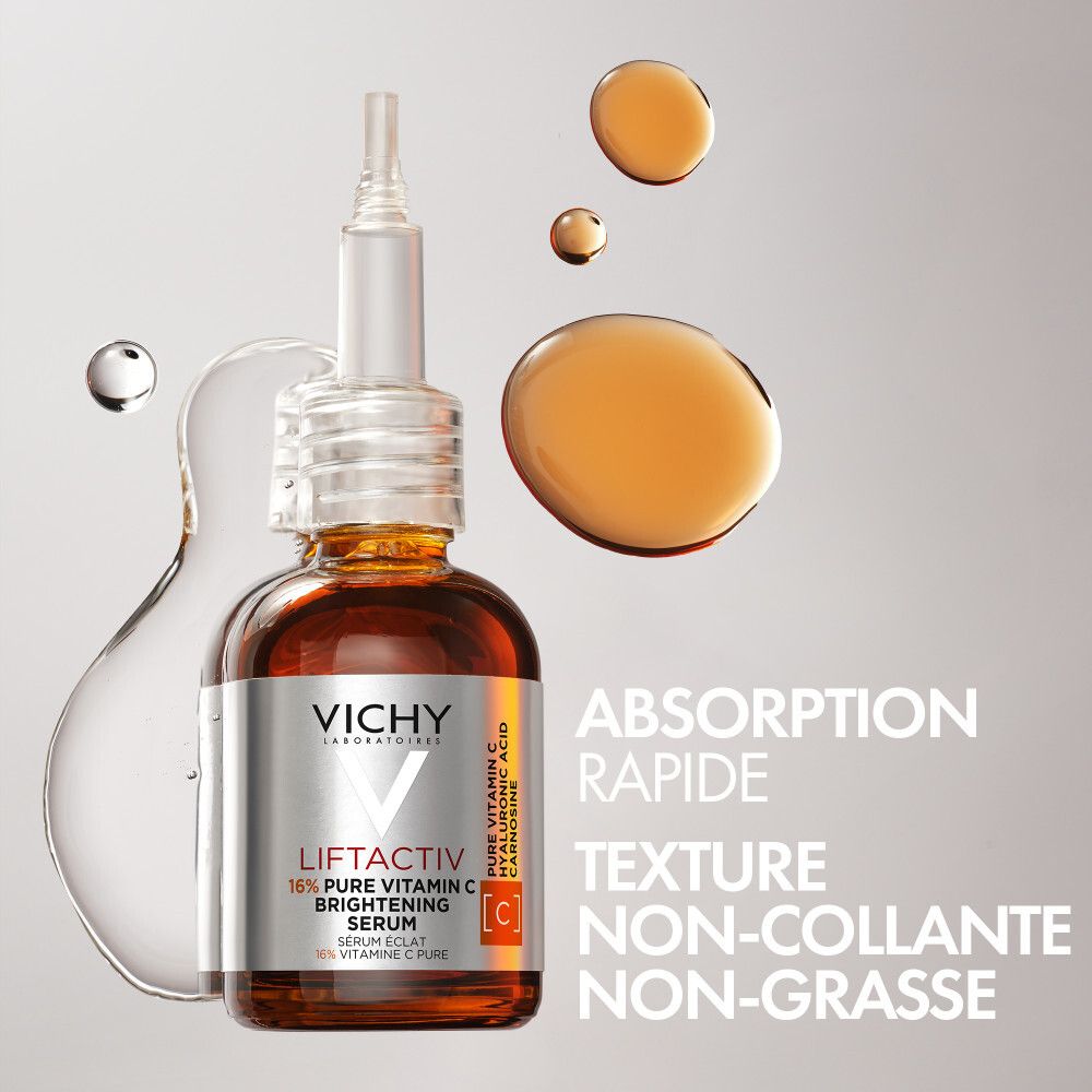 Sérum Vichy Liftactiv. Emballage. Texte sur l'emballage. Code QR.