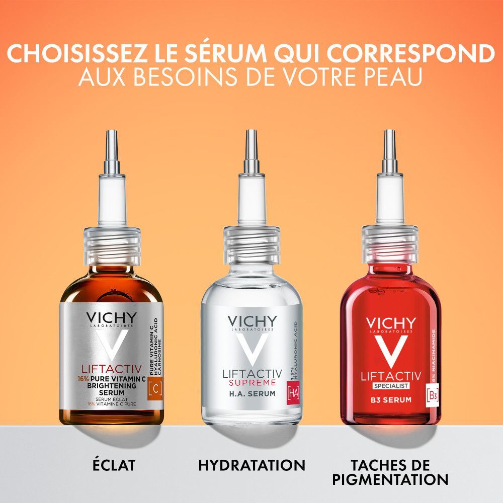 Sérum Vichy Liftactiv. Emballage. Texte : Nouveau Format, Sérum Vitamine C.