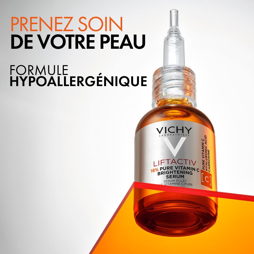 Sérum Vichy Liftactiv. Emballage. Texte sur l'emballage. Code QR.