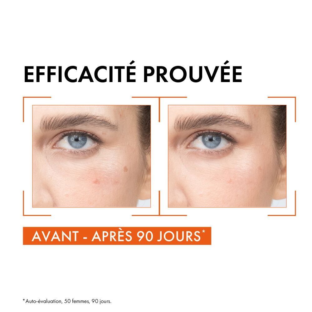 Sérum Vichy Liftactiv. Emballage. Texte : New Look, Sérum Vitamine C, 15% Vitamine C Pure.