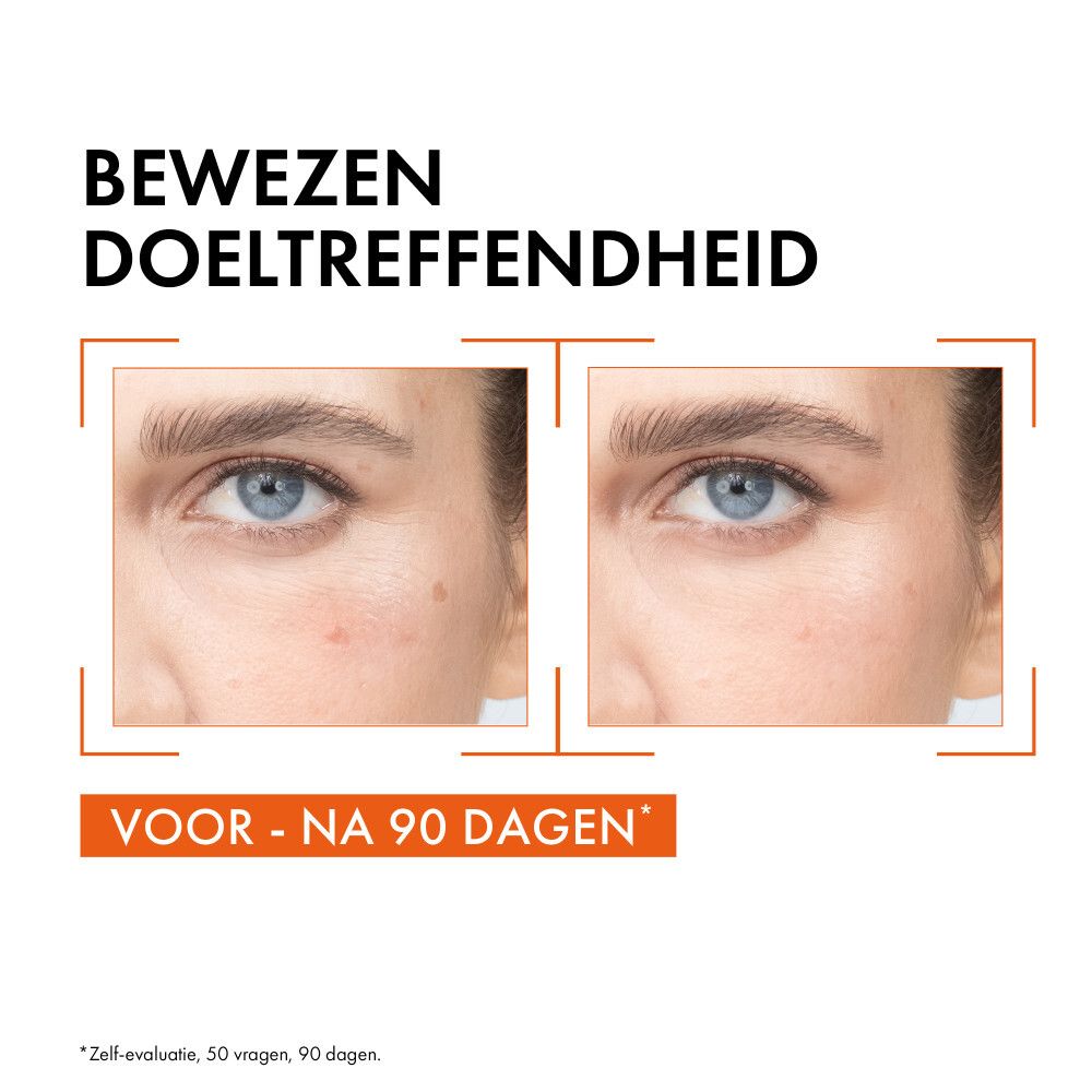 Vichy Liftactiv serum. Verpakking. Tekst: New Look, Vitamin C Serum, 15% Pure Vitamine C.