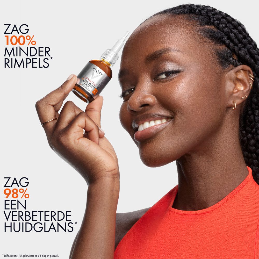Vichy Liftactiv serum. Bruine glazen fles met pipet. Opschrift: 16% Pure Vitamine C.