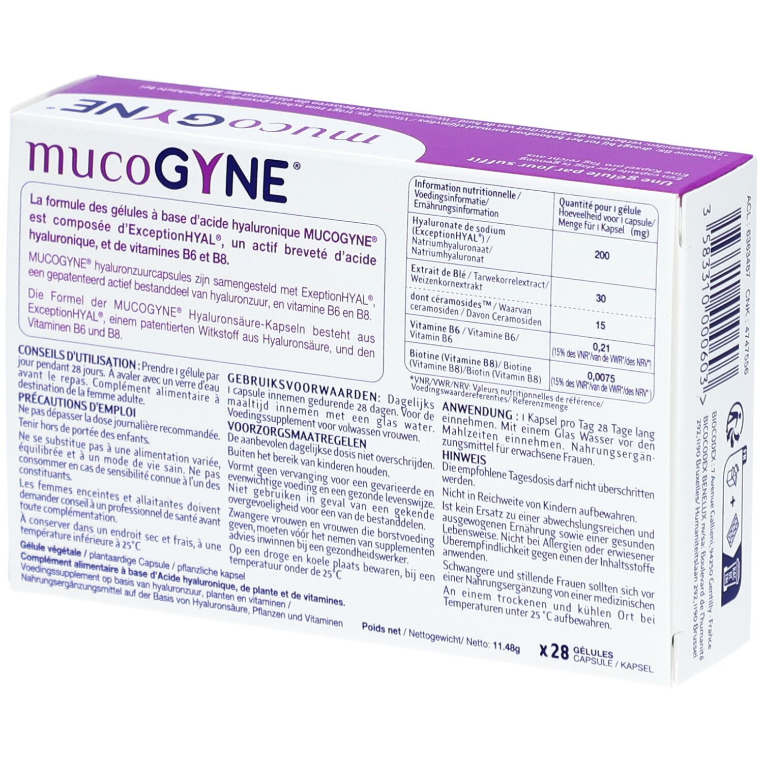 Mucogyne Gélules à base d'acide hyaluronique