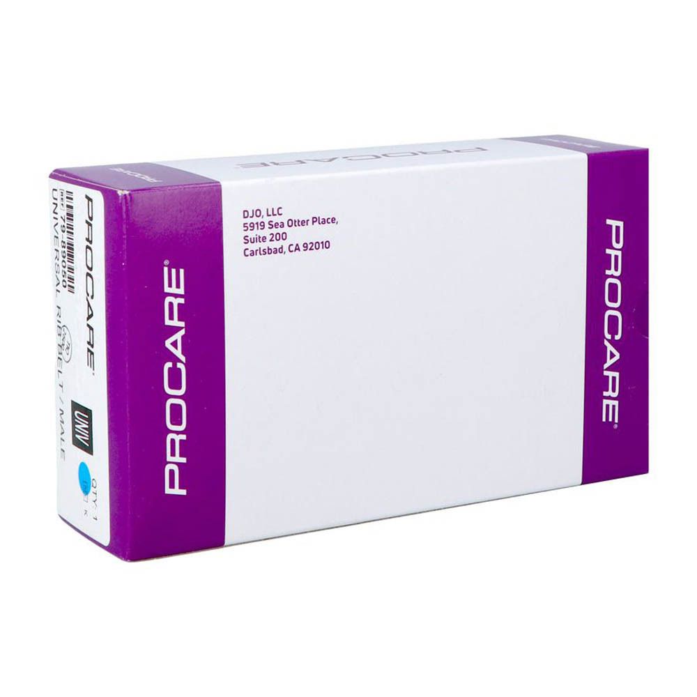 Emballage PROCARE. Texte: Universal Rib Belt/Male, adresse.