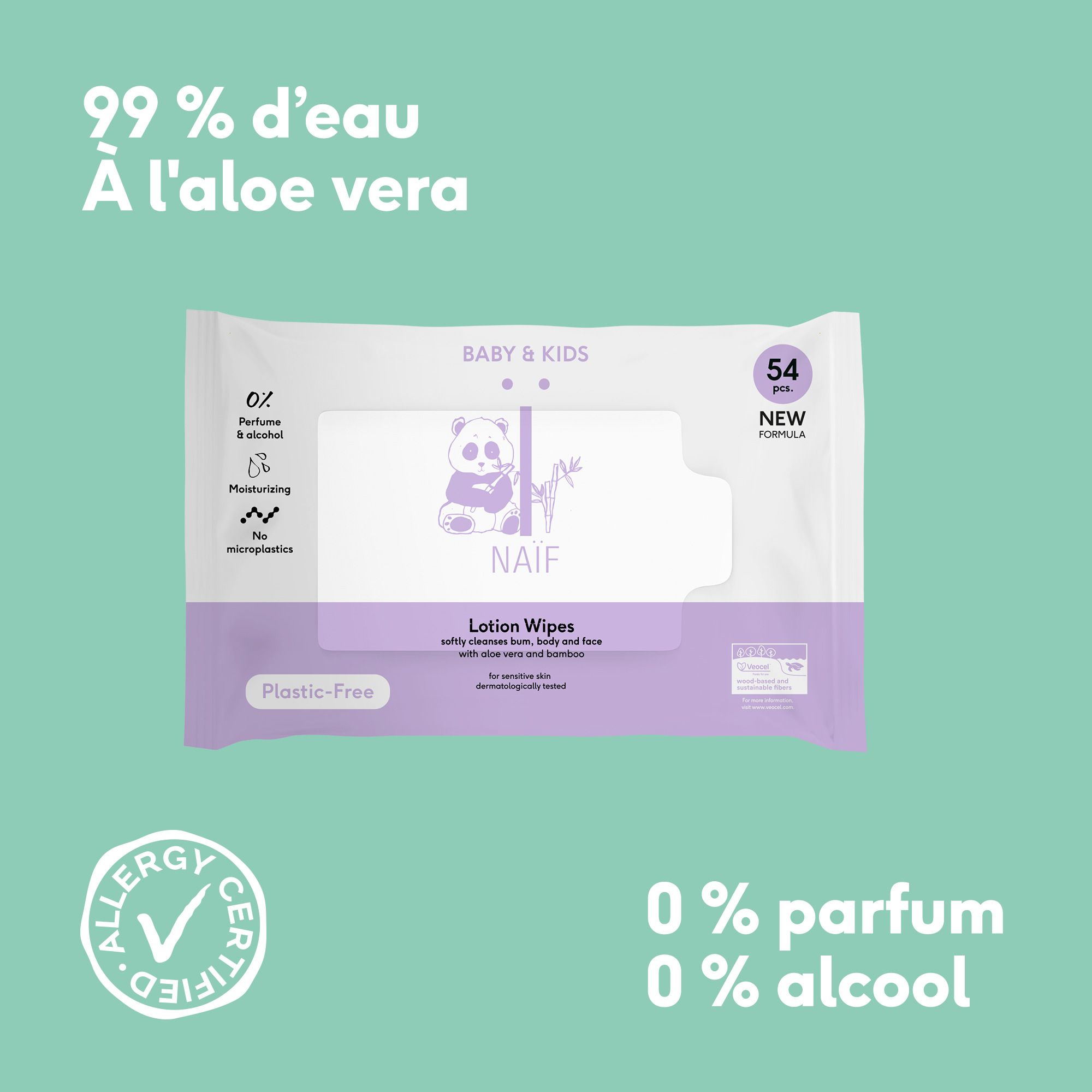 Paquet de lingettes NAIF. 99% d'eau, aloe vera. Sans parfum, alcool. Bébé & Enfants.