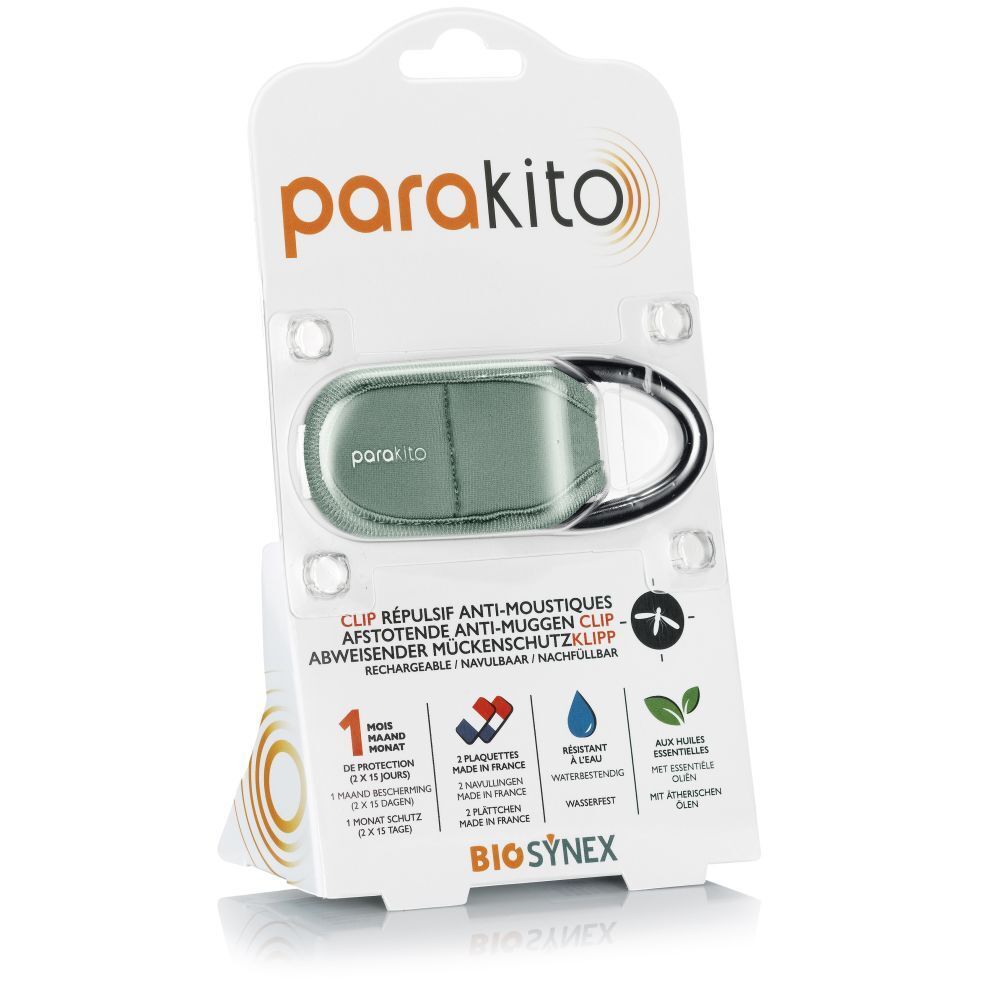 Productverpakking met clip. Turquoise clip met zwarte ring. Verpakking met logo en productinformatie.
