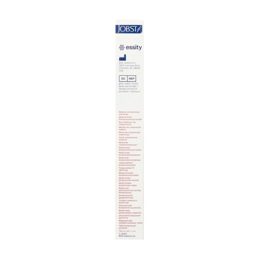 Jobst Style compressiekousen: Zijaanzicht van de verpakking met medische informatie en certificeringen.