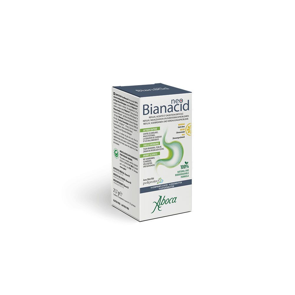 Emballage du produit avec boîte. Boîte avec nom du produit NeoBianacid et informations.
