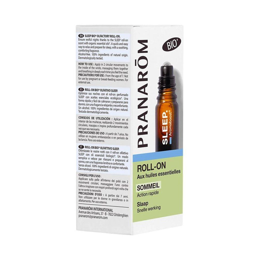 Achterkant Pranarôm Aromaboost Slaap Roll-on met lotnummer en ECO GARANTIE zegel.