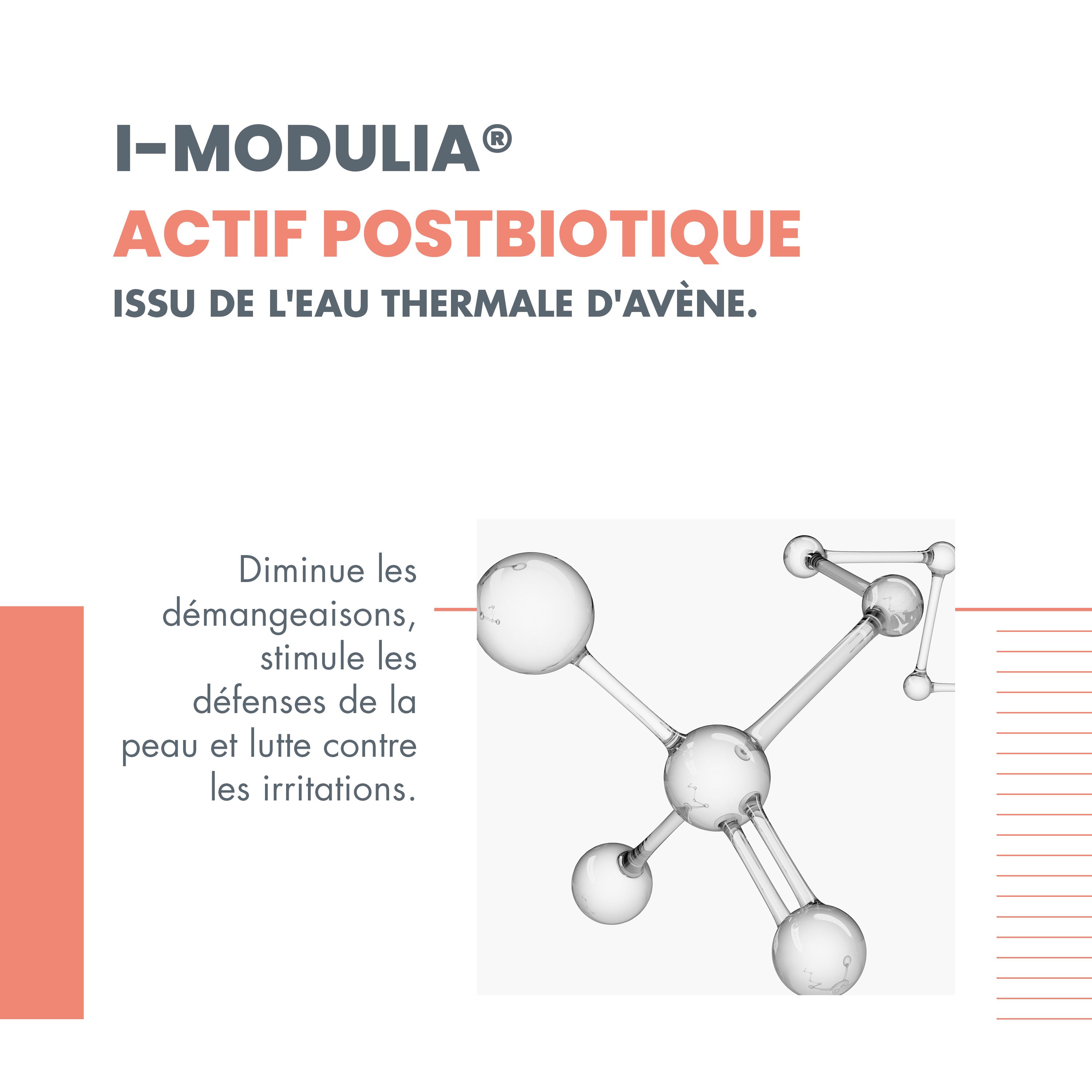 Texte avec I-MODULIA® et illustration d'une structure moléculaire.