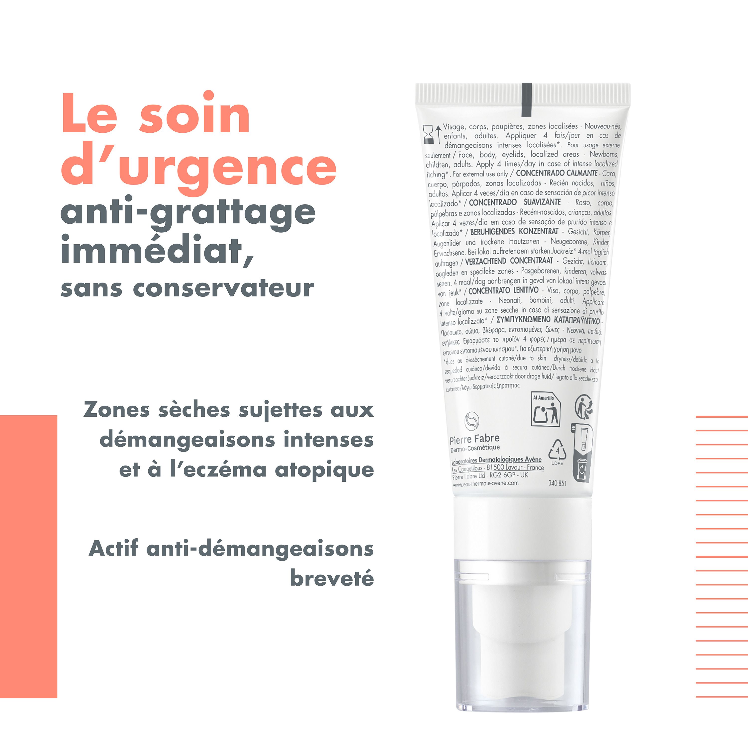 Dos du tube de crème avec texte. Fabricant : Pierre Fabre.