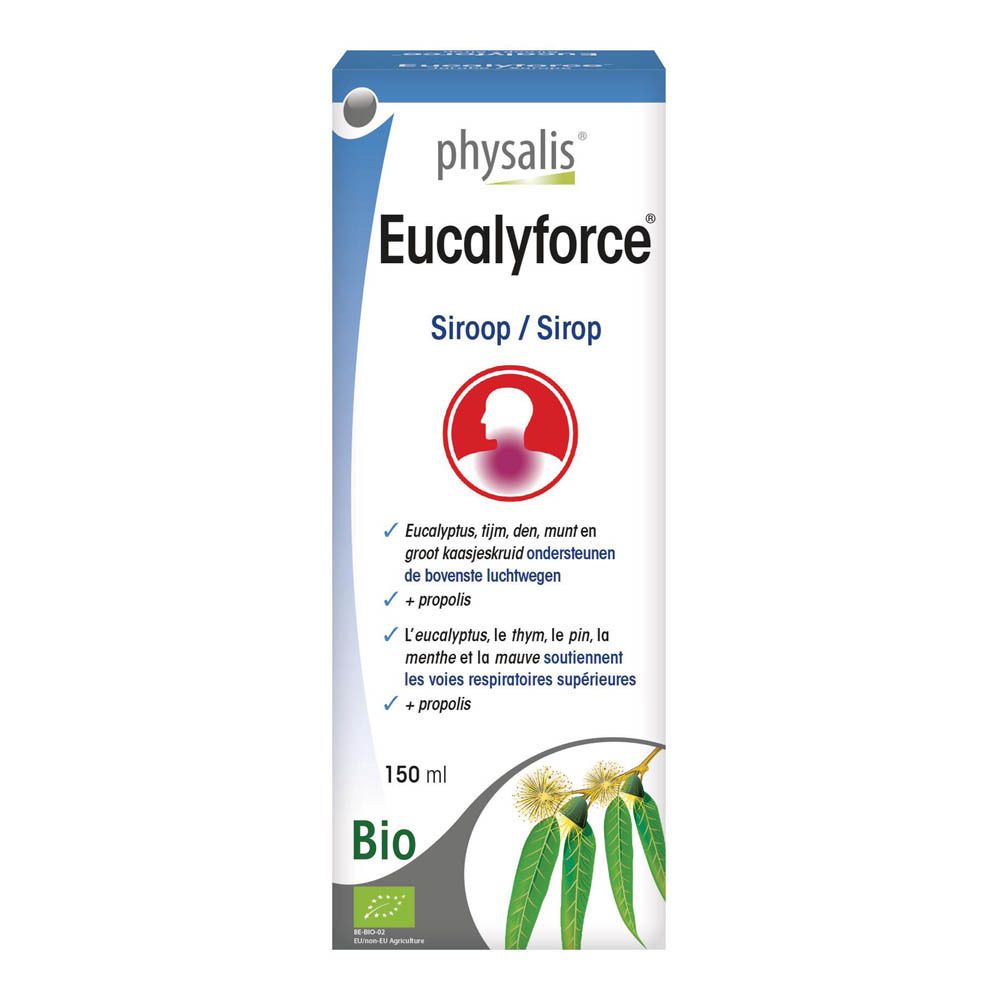 Emballage du produit. Sur l'emballage: Eucalyforce, 150 ml, label Bio.
