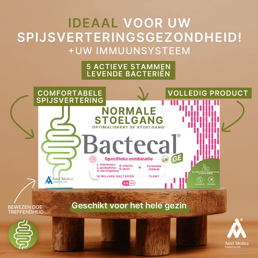 Bactecal GE: Doos voor normale stoelgang, 64 capsules.