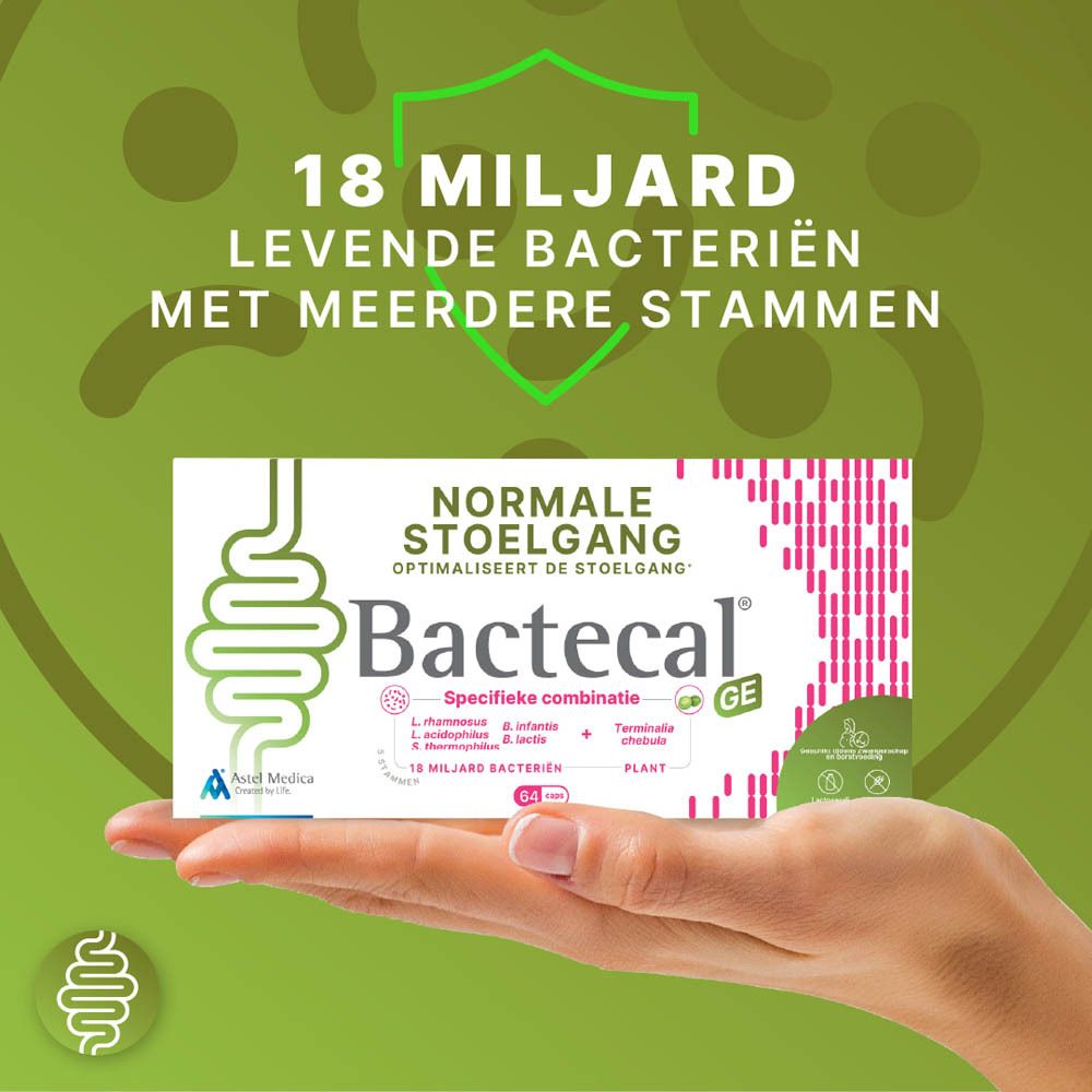 Bactecal GE: Doos voor normale stoelgang, 64 capsules.