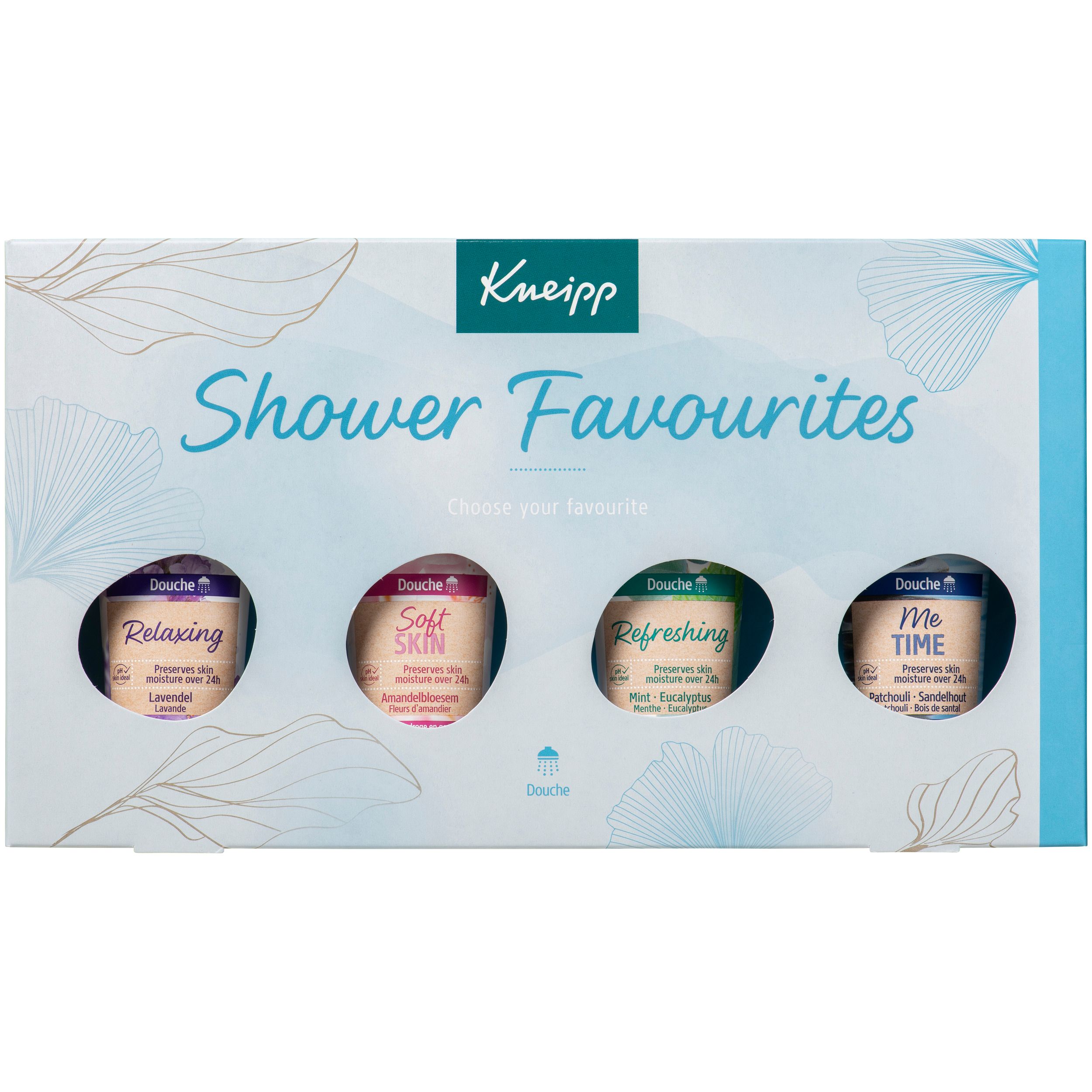 Dos du coffret cadeau Kneipp Douche Collection avec ingrédients et informations.