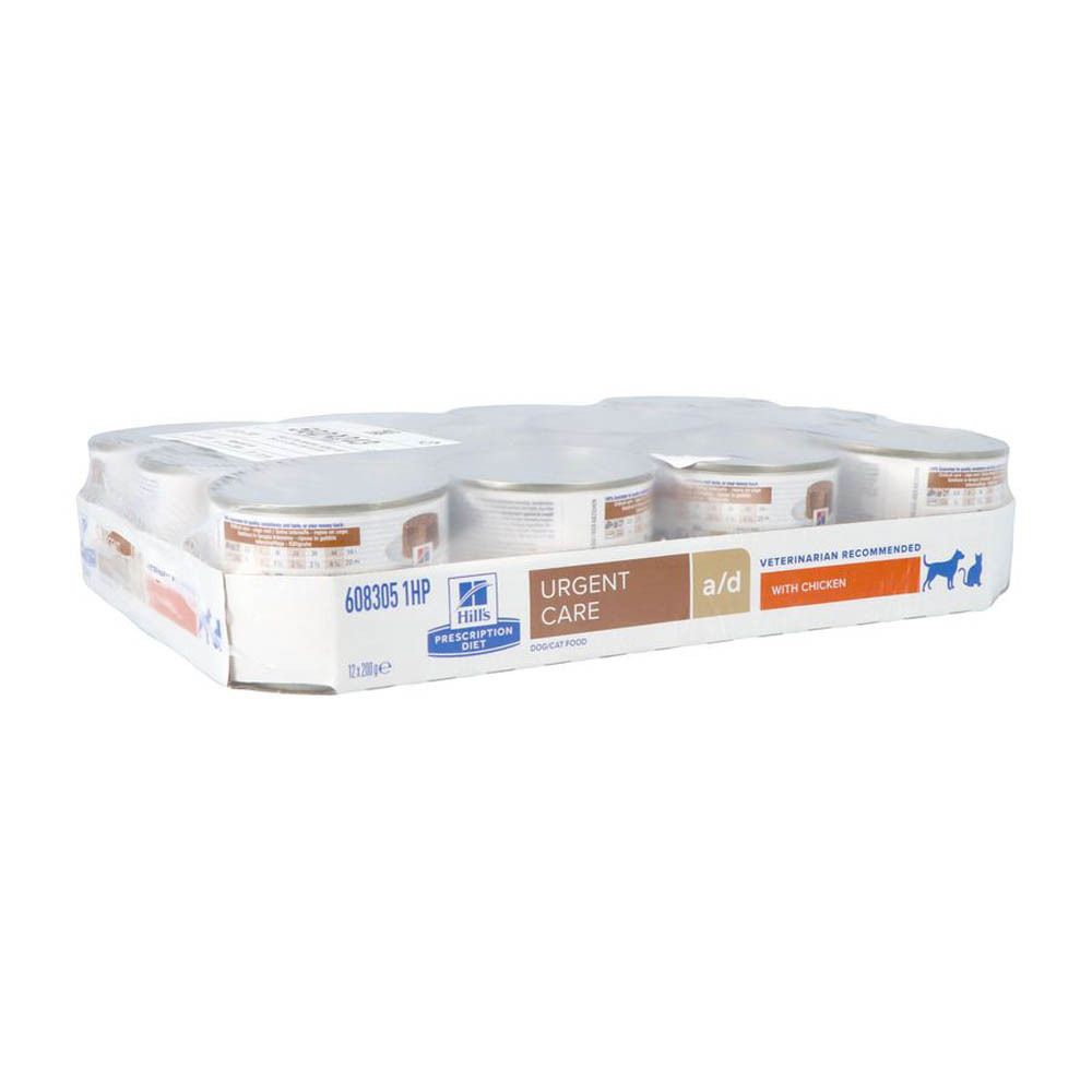 Hills Prescription Diet a/d, 6 blikken in folie. Opschrift: Urgent Care, met kip.