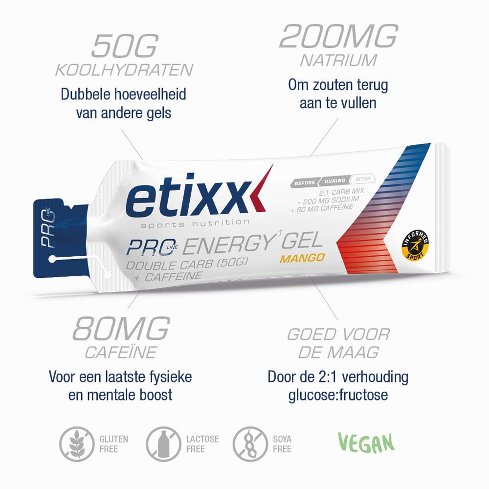 Etixx Double Carb Energy Gel Pro Line + Caffeine Mango