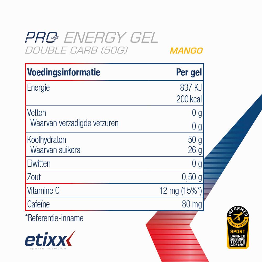 Etixx Double Carb Energy Gel Pro Line + Caffeine Mango