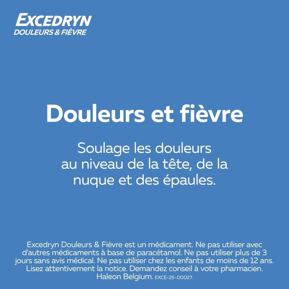 Boîte de comprimés Excedryn pour maux de tête et fièvre.