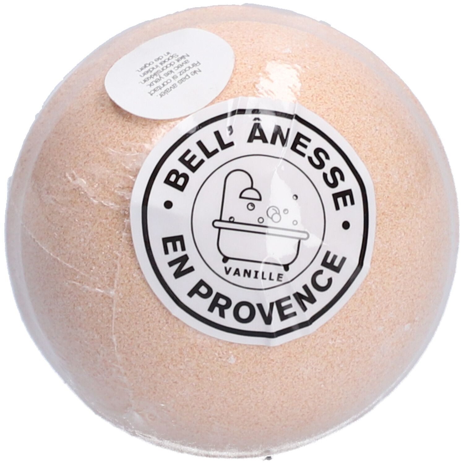 Beige bal verpakt. Label met logo en tekst: Bell Ânesse, Vanille, En Provence.