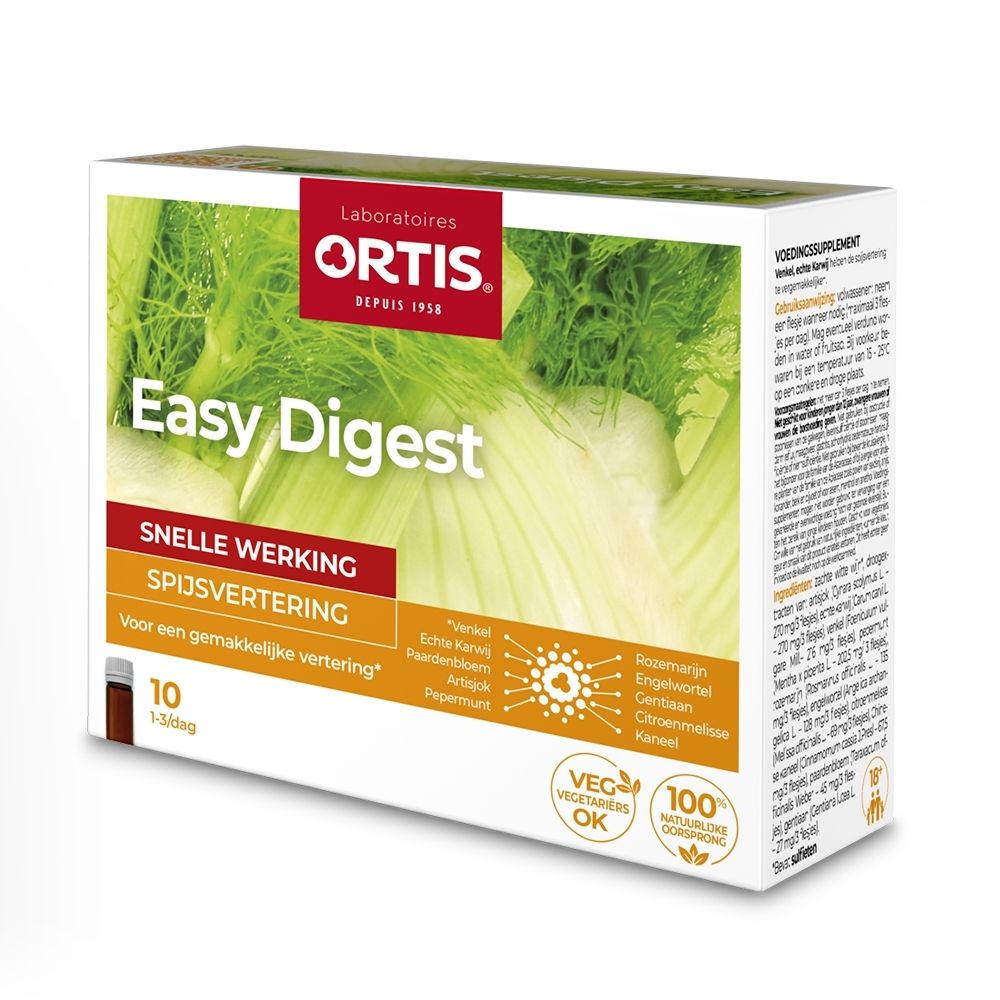 Ortis Easy Digest verpakking, venkel-motief, 10 ampullen, snelle spijsvertering.