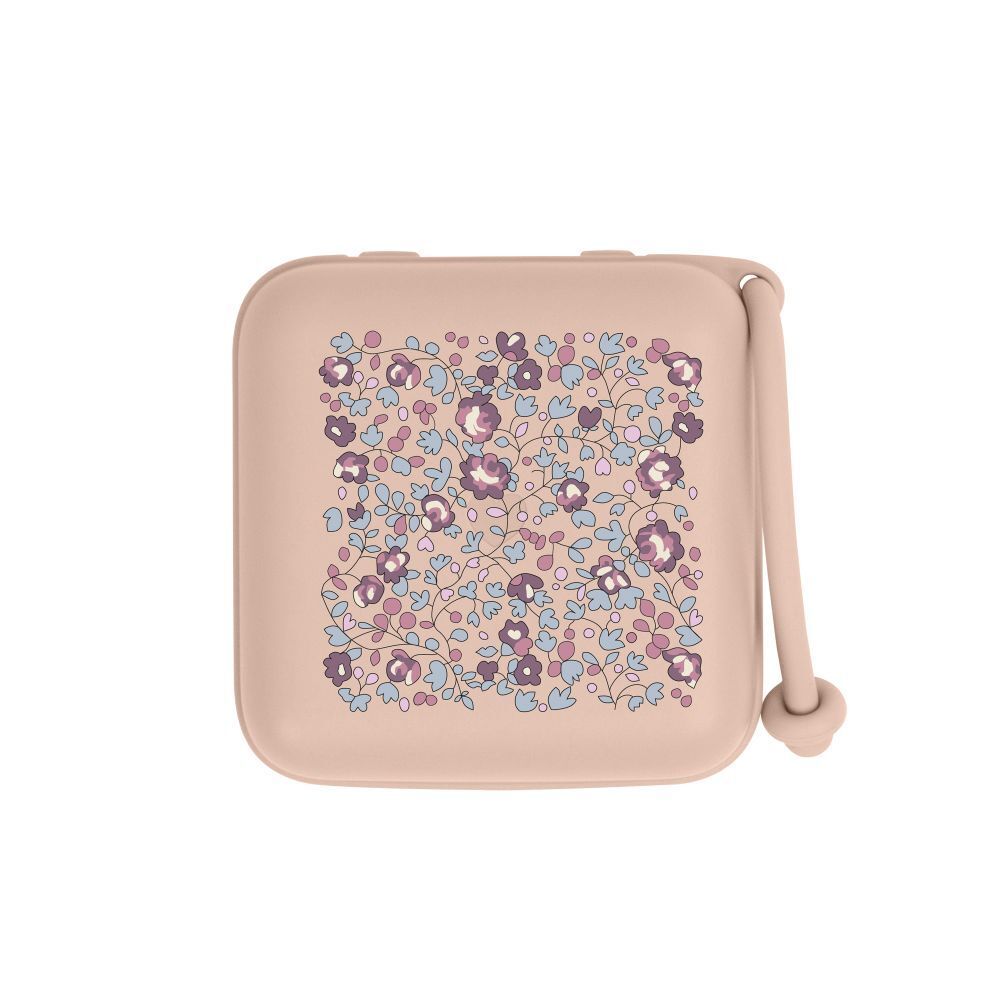 BIBS Liberty Blush fopspeendoos. Roze doos met bloemenpatroon en handvat. Vierkant.