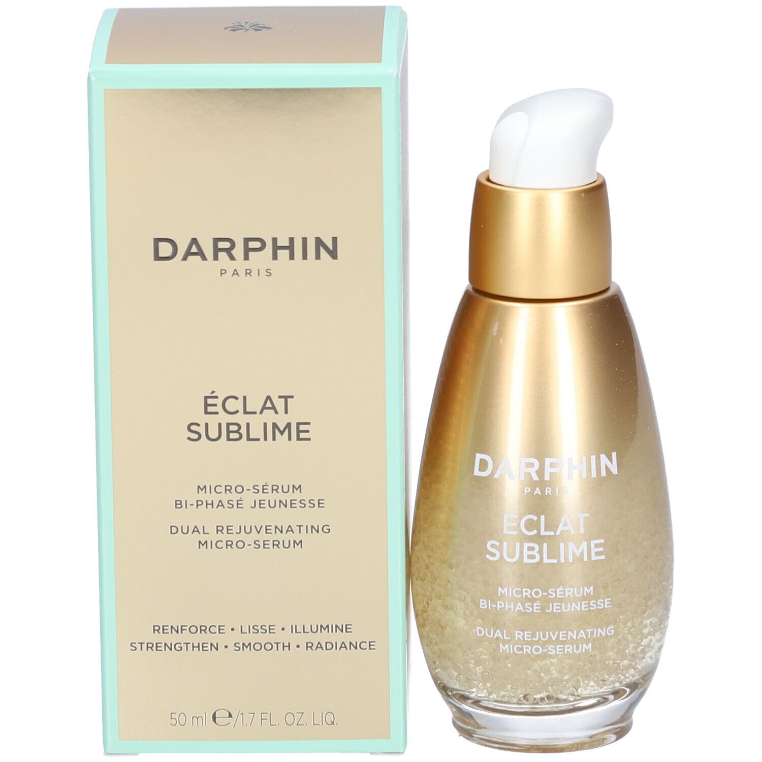 Darphin Eclat Sublime flesje en doos, goudkleurig.
