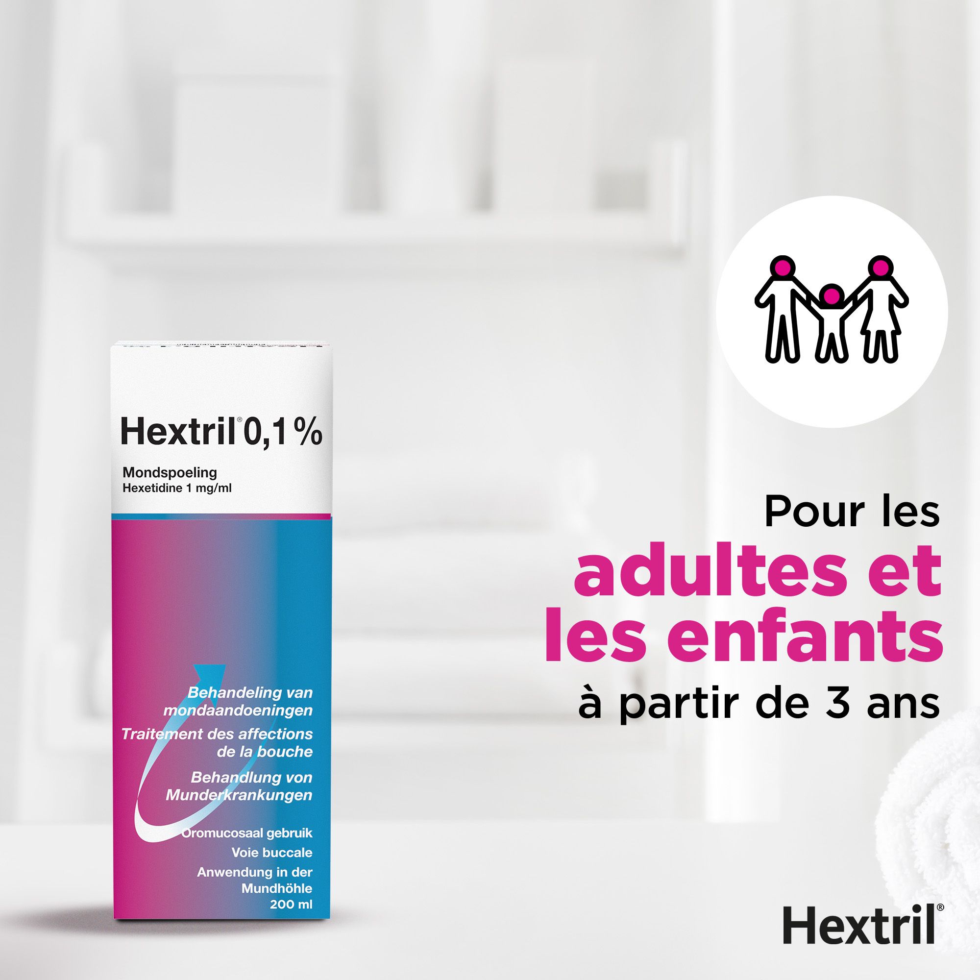 Image du produit avec emballage. Texte: Pour les adultes et les enfants.