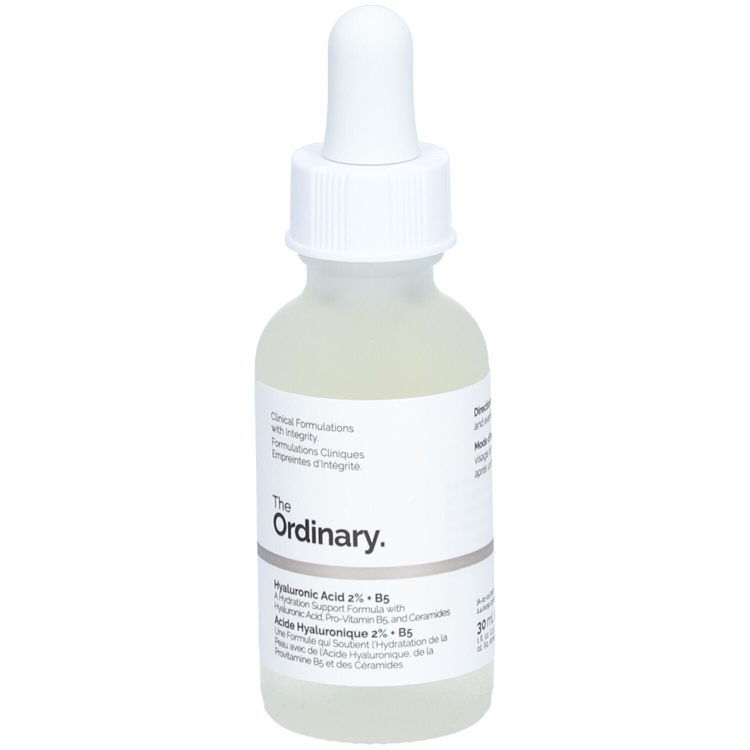 Flacon de sérum The Ordinary Hyaluronic Acid 2% + B5, vue de face.