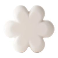Wit, bloemvormig product. Zes bloemblaadjes. Op witte achtergrond.