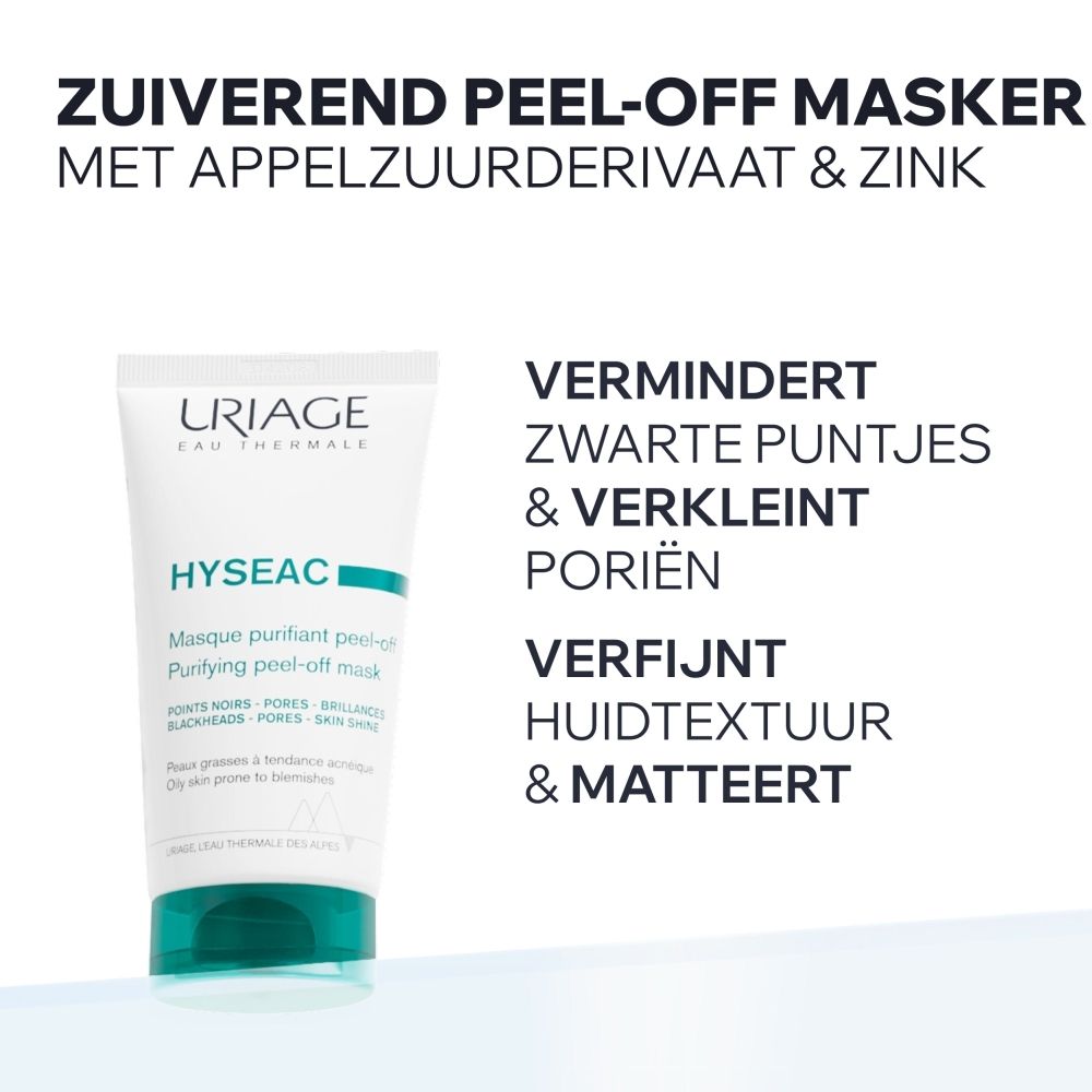 Uriage Hyséac Zuiverend Peel-Off Masker: tube en doos, voorkant.